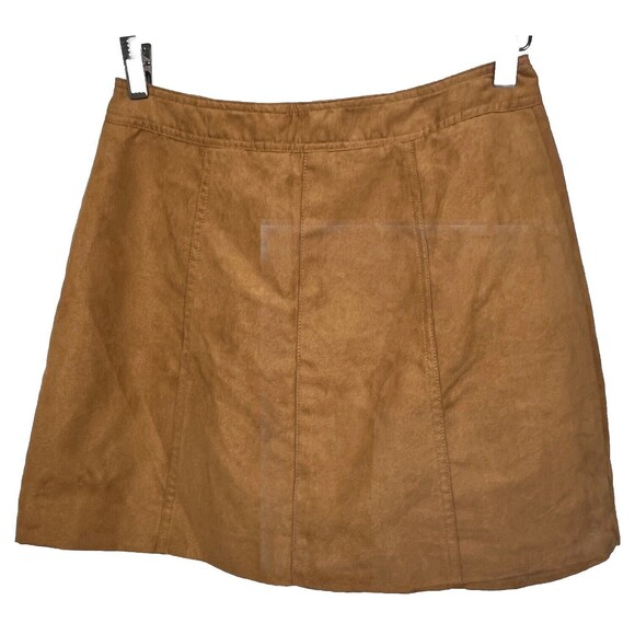 Divided H&M Skirt Mini Faux Suede Short Snaps Brown 6 Retro Boho Hippie‎ Western - Picture 3 of 4